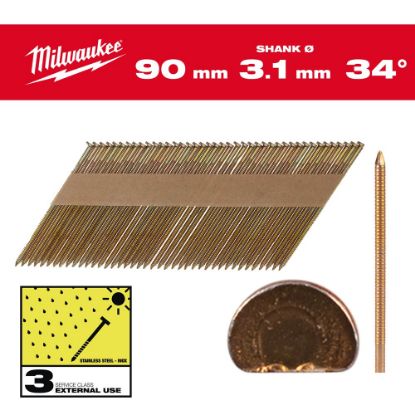 Afbeeldingen van MILWAUKEE Draadnagels thermisch verzinkt D-kop 34° 90MM SC3 2200x
