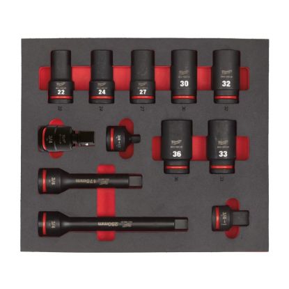 Afbeeldingen van MILWAUKEE Doppenset ¾" SHOCKWAVE lang in foam inlay 12x