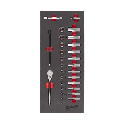 Afbeeldingen van MILWAUKEE Ratel- en doppenset ¼" in foam inlay 28x
