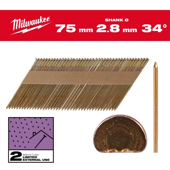 Afbeeldingen van MILWAUKEE Draadnagels gegalvaniseerd D-kop 34° 75X2,8MM SC2 2200x