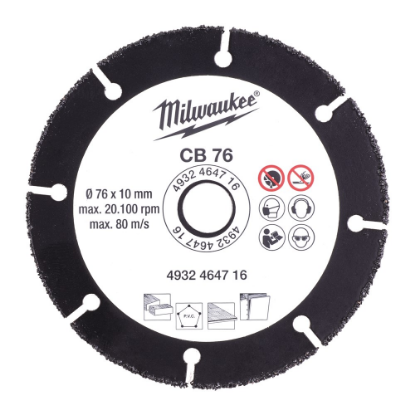 Afbeeldingen van MILWAUKEE Doorslijpschijf Carbide CB 76X10MM t.b.v. hout, kunststof & gipsplaat