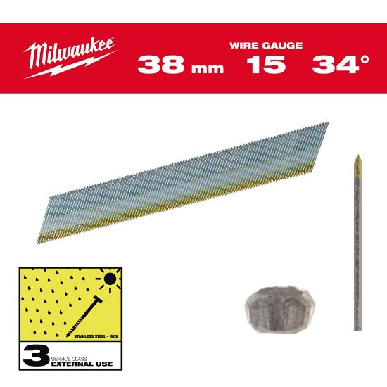 Afbeeldingen van MILWAUKEE Afwerknagel INOX 15G 34° 38MM SC3 2500x