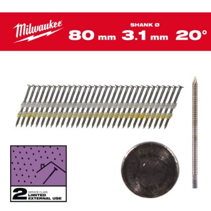 Afbeeldingen van MILWAUKEE Draadnagels gegalvaniseerd ronde kop 20° 80MM SC2 1750x
