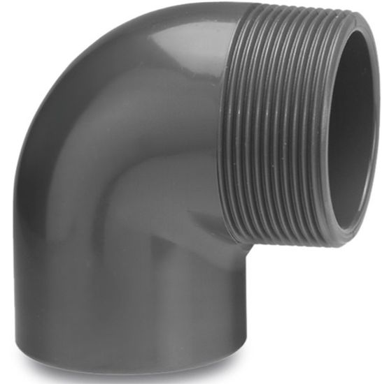 Afbeeldingen van VDL Knie 90° PVC-U grijs 20MMX¾" lijmmof/buitendraad 16bar