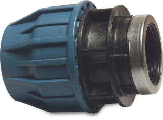 Afbeeldingen van JASON Aansluitstuk PP zwart/blauw 110MMX3" knel/binnendraad 12,5bar DVGW/KIWA/WRAS/SVGW