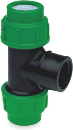 Afbeeldingen van VDL T-stuk 90° PP zwart/groen 40X1.¼"X40MM knel/binnendraad/knel 10bar
