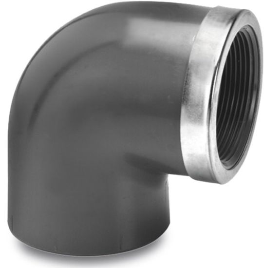 Afbeeldingen van VDL Knie 90° versterkt PVC-U grijs 75MMX2.½" lijmmof/binnendraad 10bar