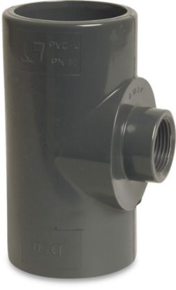Afbeeldingen van PROFEC T-stuk 90° PVC-U grijs 16X⅜"X16MM lijmmof/binnendraad/lijmmof 10bar