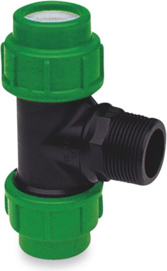 Afbeeldingen van VDL T-stuk 90° PP zwart/groen 75X3"X75MM knel/buitendraad/knel 10bar KIWA