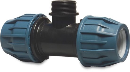 Afbeeldingen van JASON T-stuk 90° PP zwart/blauw 75X2.½"X75MM knel/buitendraad/knel 16bar DVGW/KIWA/WRAS/SVGW