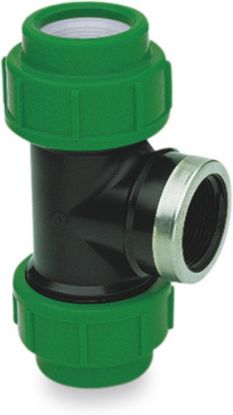 Afbeeldingen van VDL T-stuk 90° versterkt PP zwart/groen 40X1.½"X40MM knel/binnendraad/knel 16bar KIWA