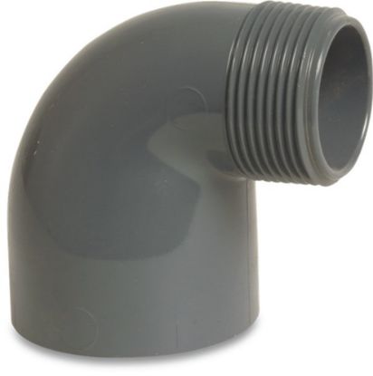 Afbeeldingen van PROFEC Knie 90° PVC-U grijs 63MMX2" lijmmof/buitendraad 10bar