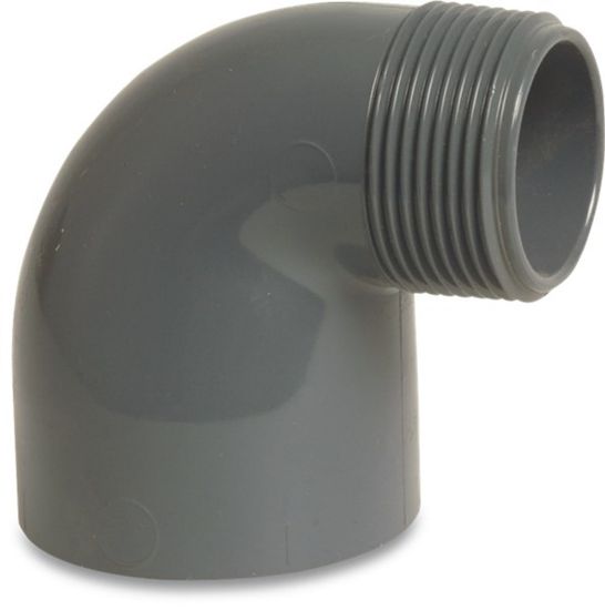 Afbeeldingen van PROFEC Knie 90° PVC-U grijs 32MMX¾" lijmmof/buitendraad 10bar
