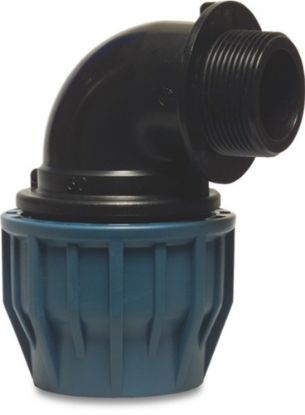 Afbeeldingen van JASON Knie 90° PP zwart/blauw 16MMX½" knel/buitendraad 16bar DVGW/KIWA/WRAS/SVGW
