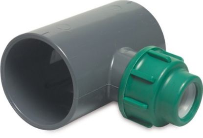Afbeeldingen van VDL T-stuk 90° PVC-U/PP grijs/groen 90X32X90MM lijmmof/knel/lijmmof 10bar