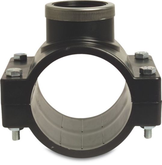 Afbeeldingen van VDL Aanboorzadel PP zwart met RVS ring 125MMX2.½" klem/binnendraad 6bar