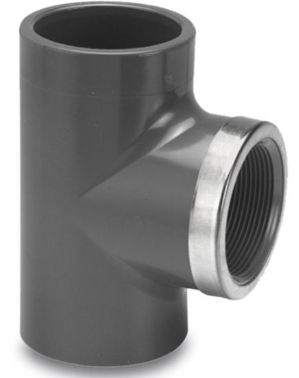 Afbeeldingen van VDL T-stuk 90° versterkt PVC-U grijs 25X½"X25MM lijmmof/binnendraad/lijmmof 16bar