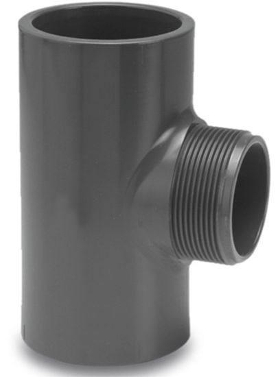 Afbeeldingen van VDL T-stuk 90° PVC-U grijs 50X1.¼"X50MM lijmmof/buitendraad/lijmmof 10bar