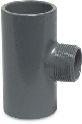 Afbeeldingen van PROFEC T-stuk 90° PVC-U grijs 32X1"X32MM lijmmof/buitendraad/lijmmof 10bar
