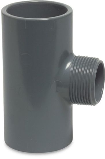 Afbeeldingen van PROFEC T-stuk 90° PVC-U grijs 32X1"X32MM lijmmof/buitendraad/lijmmof 10bar