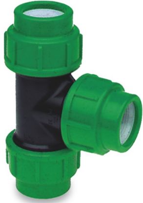 Afbeeldingen van VDL T-stuk 90° PP zwart/groen 32MM knel 16bar KIWA
