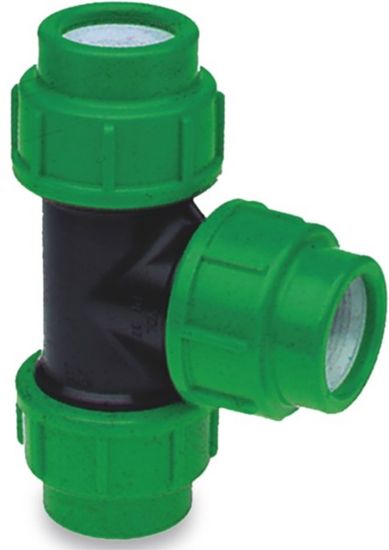 Afbeeldingen van VDL T-stuk 90° PP zwart/groen 25MM knel 16bar KIWA