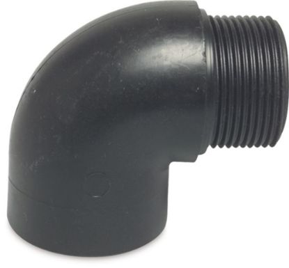 Afbeeldingen van Knie 90° PP zwart ½" binnendraad/buitendraad 10bar