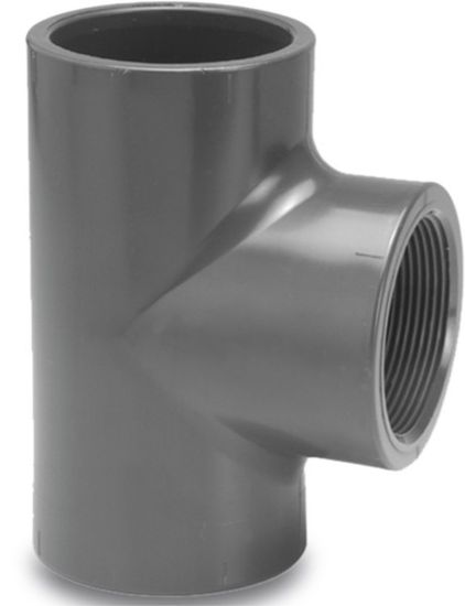 Afbeeldingen van VDL T-stuk 90° PVC-U grijs 50X1.½"X50MM lijmmof/binnendraad/lijmmof 10bar