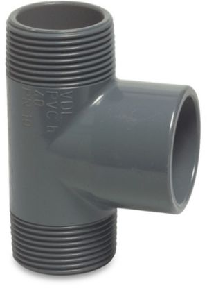 Afbeeldingen van VDL T-stuk 90° PVC-U grijs 1"X32MMX1" buitendraad/lijmmof/buitendraad 10bar