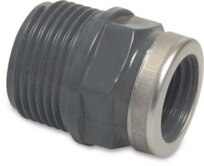 Afbeeldingen van VDL Soknippel vlak PVC-U grijs ⅜"X¼" buitendraad/binnendraad 10bar