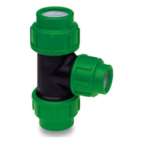Afbeeldingen van VDL Verloop T-stuk 90° PP zwart/groen 25X20X25MM knel 16bar KIWA
