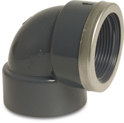 Afbeeldingen van PROFEC Knie 90° versterkt PVC-U grijs 32MMX1" lijmmof/binnendraad 16bar