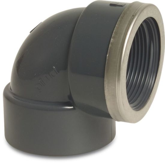 Afbeeldingen van PROFEC Knie 90° versterkt PVC-U grijs 25MMX¾" lijmmof/binnendraad 16bar