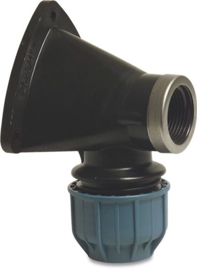 Afbeeldingen van JASON Muurplaat 90° PP zwart/blauw 25MMX¾" knel/binnendraad 16bar DVGW/KIWA/WRAS/SVGW