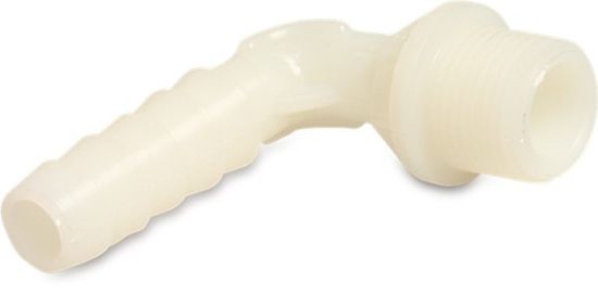 Afbeeldingen van Bocht 90° PA (nylon) wit ½"X20MM buitendraad/slangtule 16bar