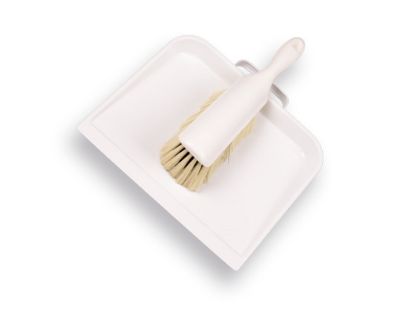 Afbeeldingen van Stoffer en blik metaal wit PPN 25,5CM