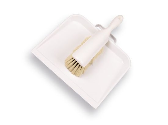 Afbeeldingen van Stoffer en blik metaal wit PPN 25,5CM