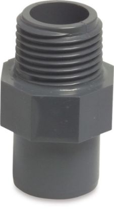 Afbeeldingen van PROFEC Puntstuk PVC-U grijs 1"X1" lijmspie/buitendraad 10bar