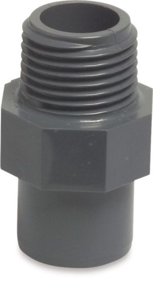 Afbeeldingen van PROFEC Puntstuk PVC-U grijs 1"X1" lijmspie/buitendraad 10bar