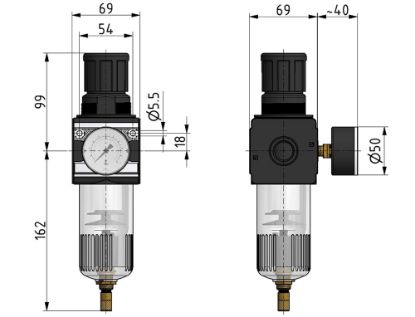 Afbeeldingen van Drukregelaar G¾" 5µ 10bar met mano 50MM BG3