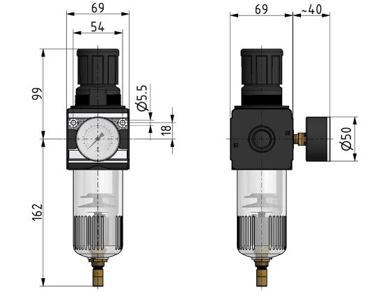 Afbeeldingen van Drukregelaar G¾" 5µ 10bar met mano 50MM BG3
