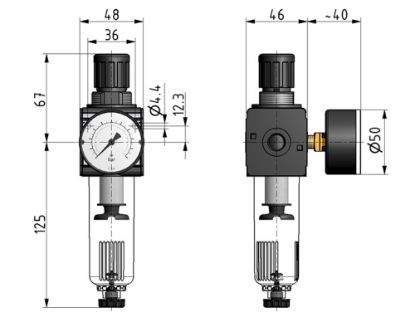 Afbeeldingen van Drukregelaar G⅜" 5µ 10bar met mano 50MM BG1