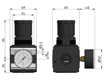 Afbeeldingen van Drukregelaar G½" 10bar met manometer 50MM BG3
