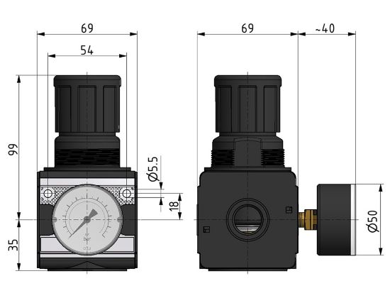 Afbeeldingen van Drukregelaar G½" 10bar met manometer 50MM BG3