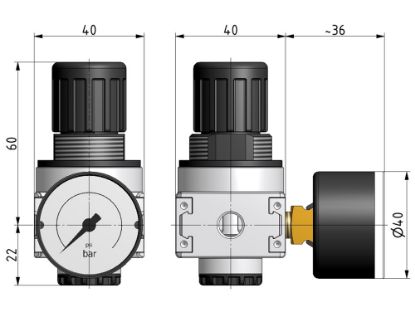 Afbeeldingen van Drukregelaar G⅛" 10bar met manometer 40MM BG0
