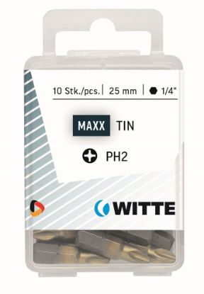 Afbeeldingen van WITTE Bitset ¼" 10x TiN PH1 25MM