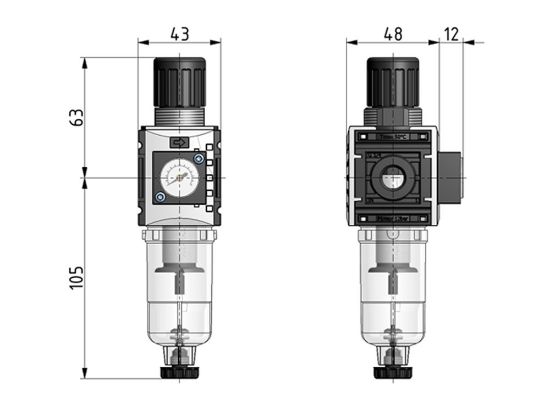 Afbeeldingen van Drukregelaar G¼" 5µ 8bar met manometer 27MM