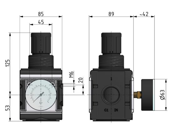 Afbeeldingen van Drukregelaar G¾" 10bar met manometer 63MM BG4