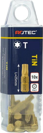 Afbeeldingen van ROTEC Schroefbit ¼" PRO C6,3 TiN TORX 25MM 10x