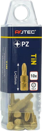 Afbeeldingen van ROTEC Schroefbit ¼" PRO C6,3 TiN PZ 25MM 10x